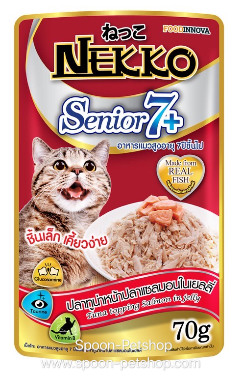 Nekko อาหารซอง แมว 7+ รสปลาทูน่า หน้าปลาแซลมอน ในเยลลี่ 70g สำหรับแมวแก่