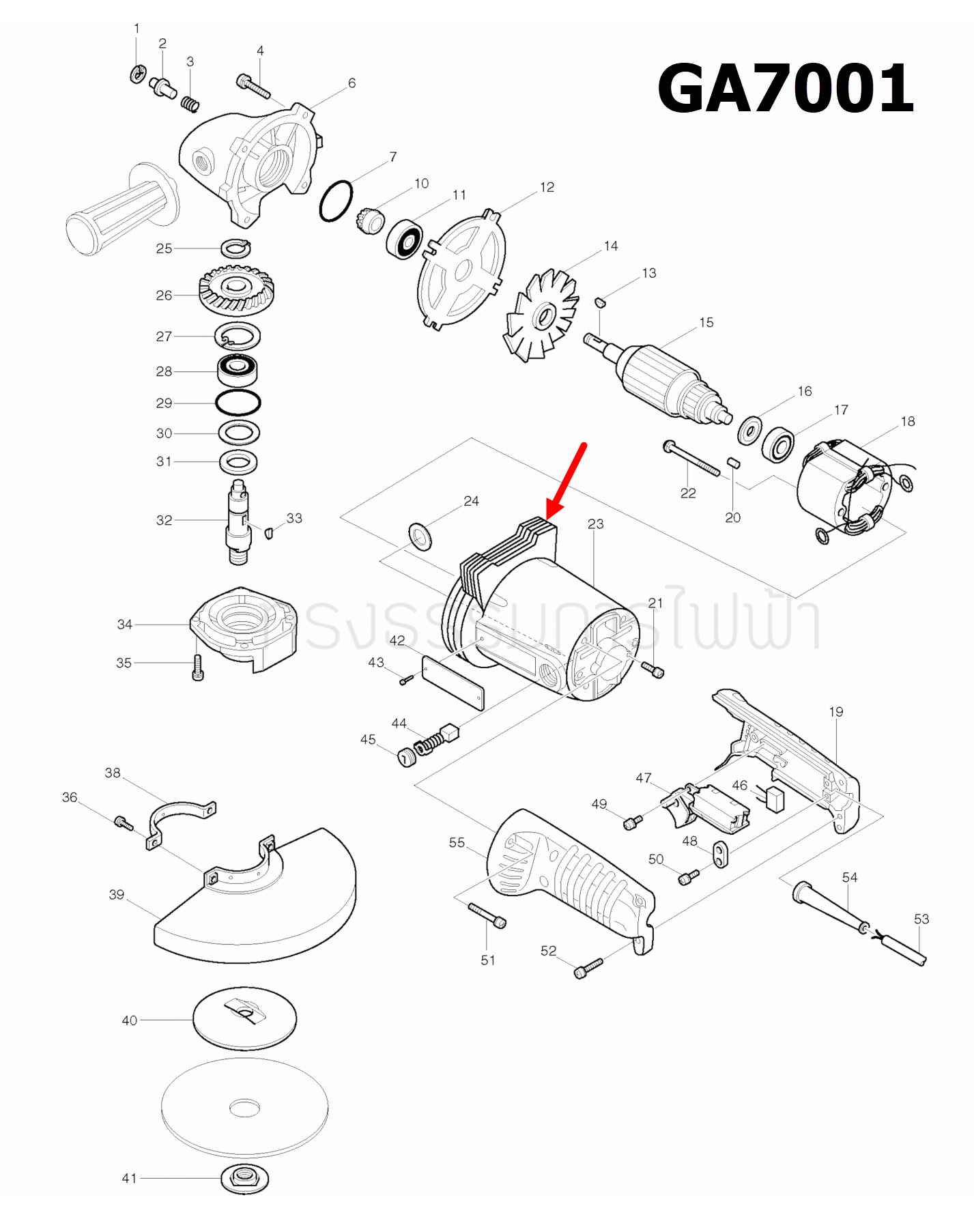 เสื้อฟิลคอยล์ หินเจียร Makita-มากีต้า GA7001 [#23] Pn.144061-1 (แท้) ##