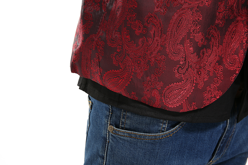 พร้อมเช่า ชุดสูทชาย สีแดง พิมพ์ลาย เนื้อผ้าแพรแบบหรูมาก