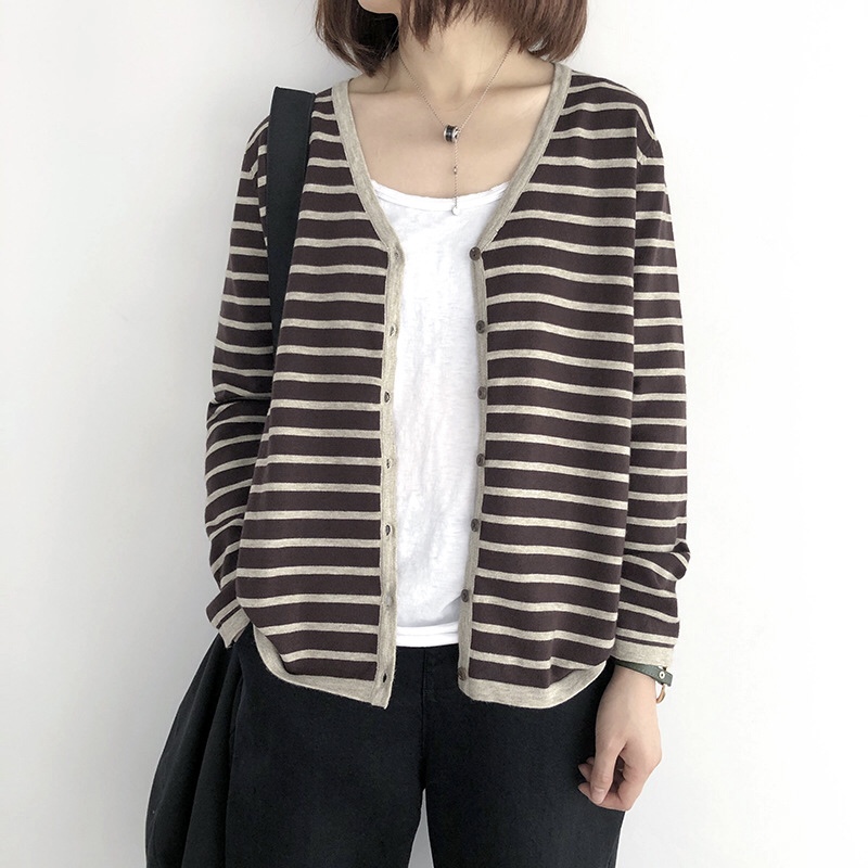 เสื้อคลุมผ้ายืดไหมพรมลายทาง