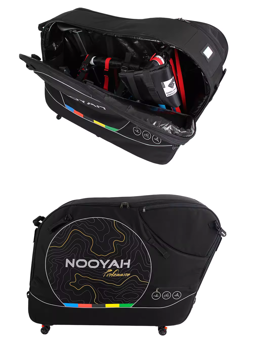 NOOYAH BK015 Pro Bike Travel Case – No Need to Remove Handlebars or Pedals | Full 16-Piece Protection Kit