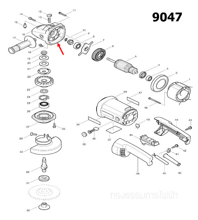 หัวกระโหลก หินเจียร Makita-มากีต้า 9047 [#16] Pn.151859-9 (แท้) ##