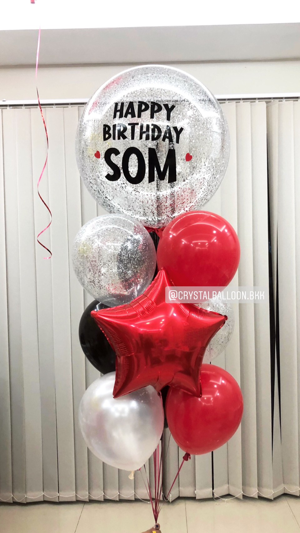 ลูกโป่ง วันเกิด Bubble ขนาด 24" กลิตเตอร์สีเงิน ช่อ 10 ลูก 1 ช่อ พร้อม ฟอยล์ดาว 24" 1 ชิ้น พร้อมตกแต่ง สามารถเปลี่ยนสีลูกโป่ง/เปลี่ยนสี-ฟอยล์ตกแต่ง/เปลี่ยนข้อความ/เปลี่ยนขนาดได้