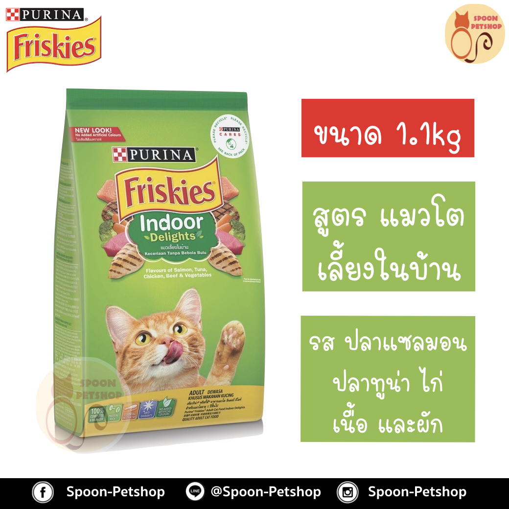 Friskies อาหารแมว ฟริสกี้ สำหรับแมวโต Indoor Delights สูตรแมวเลี้ยงในบ้าน (เขียว) 1.1kg