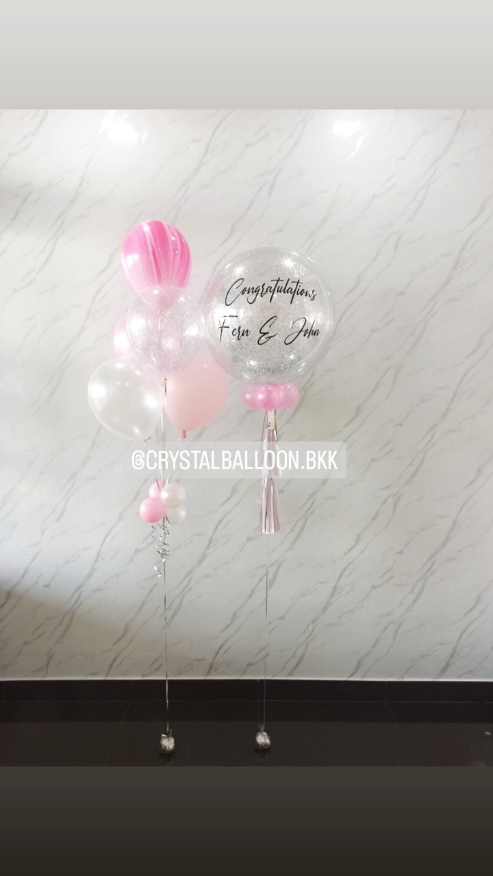 ลูกโป่ง แสดงความยินดี Bubble ขนาด 24" พร้อม ช่อลูกโป่ง ช่อ 5 ลูก 1 ช่อ,ลูกโป่งลายหิน USA 1 ลูก,ลูกโป่งใส ใส่กลิตเตอร์ พร้อมตกเเต่ง สามารถเปลี่ยนสีลูกโป่ง/เปลี่ยนข้อความ/เปลี่ยนขนาดได้