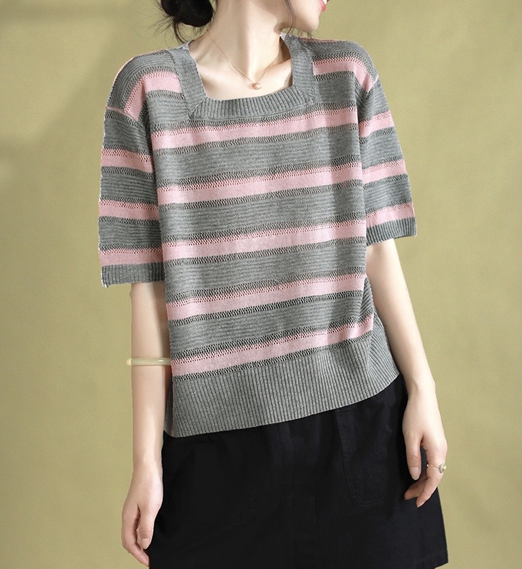 เสื้อยืดไหมพรมลายทาง