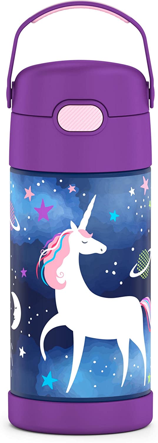 กระติกดูดน้ำแตนเลสหุ้มฉนวนสุญญากาศยี่ห้อ Thermos ของแท้ขนาด 12 ออนซ์ ลาย Space Unicorn