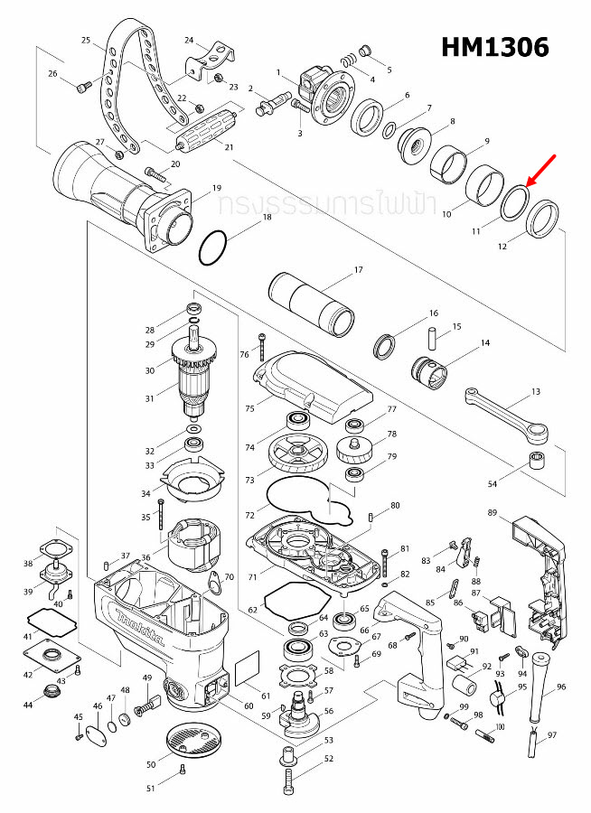 แหวนรอง 58 สกัด เจาะพื้น Makita HM1302, HM1303 [#12], HM1306 [#11] Pn.267146-7 (แท้) ##