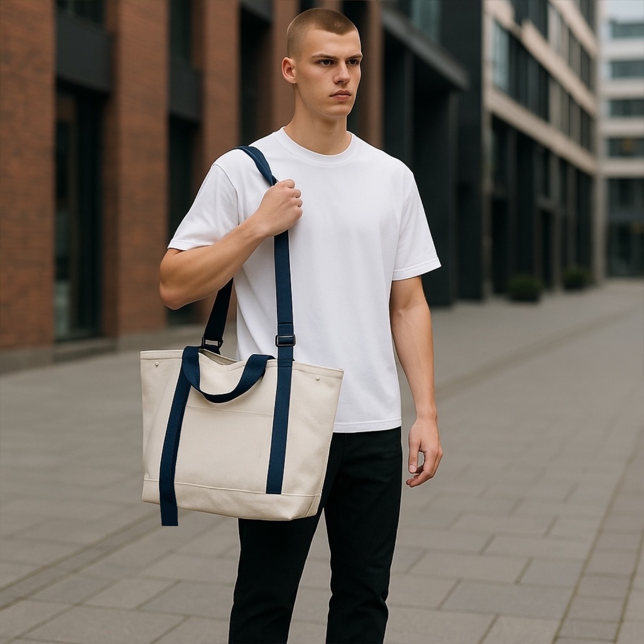 กระเป๋าแคนวาส พร้อมสายสะพาย ทรง Tote bag