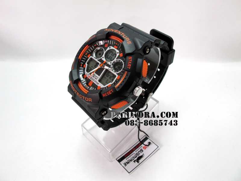 นาฬิกา US submarine Adventure Protector รุ่น TP3129M สีดำตัดส้ม พื้นหลังเทา