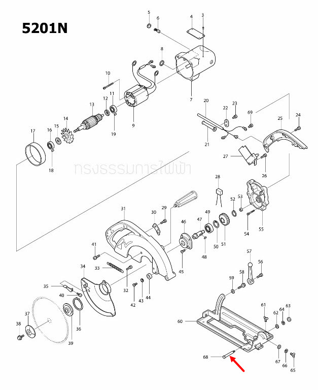 น็อตยึดฐาน เลื่อยวงเดือน Makita มากีต้า 5201N [#68], 5103N [#60] Pn.251407-5 (แท้) ##(*)