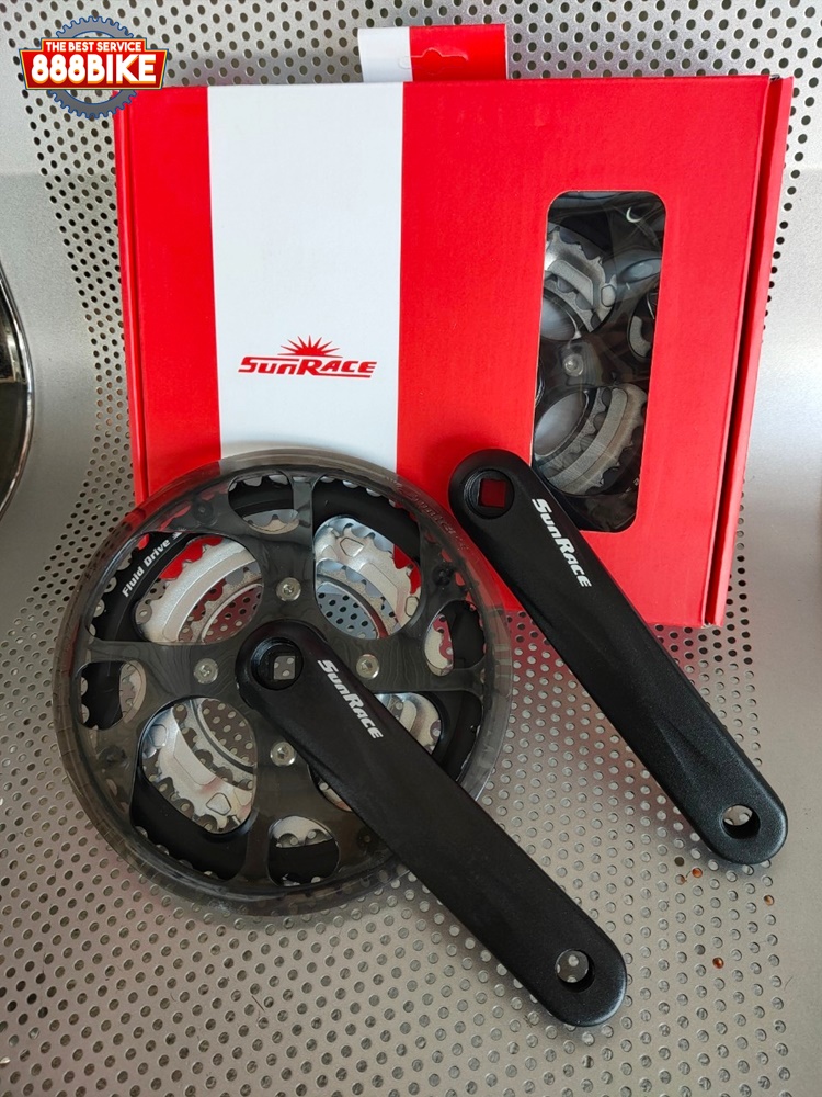 จานดูด 3 ชั้น ซันเรส Sunrace รุ่น M300 48-38-28T สีดำ ขายาว 175 มม. มีใบบังจาน