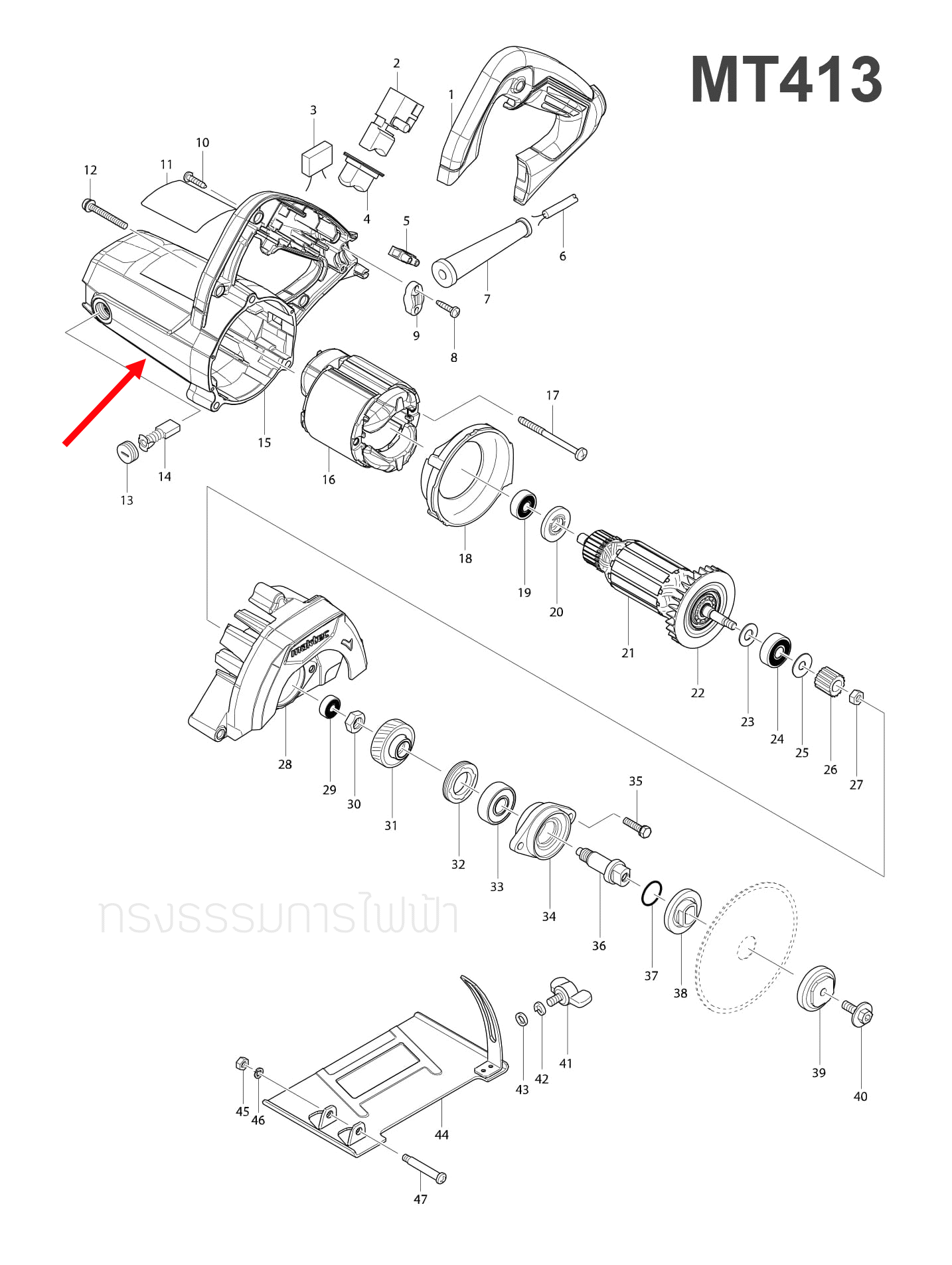 เสื้อฟิลคอยล์ เครื่องตัด มาคเทค-Maktec MT413 [#15] Pn.142134-4 (แท้) ##