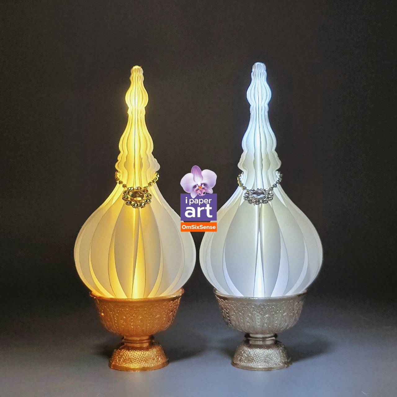 พานพุ่มเงินพุ่มทองจิ๋ว พุ่มโคมเชิงเทียนLEDถ่านกระดุม สินค้าไทย งานปราณีต | ประดับหิ้งพระ ของขวัญ ของชำร่วยมงคล