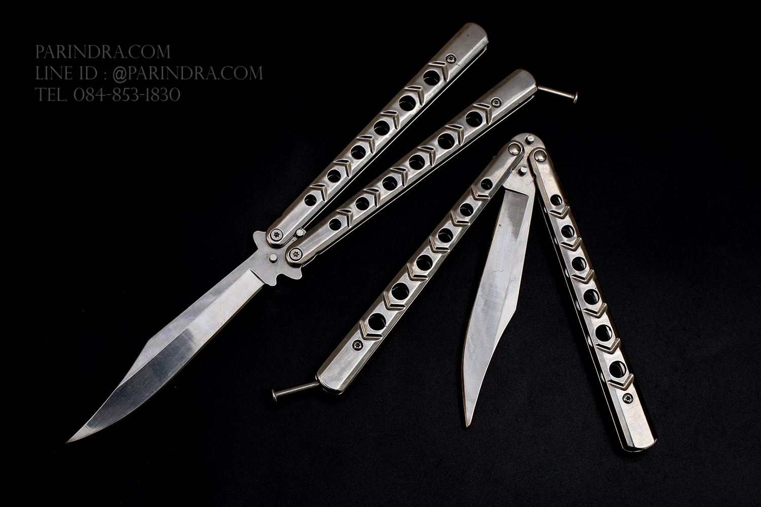 มีดบาลีซอง Balisong มีดควง มีดปีกผีเสื้อ แบบยาว สีเงิน ควงง่าย