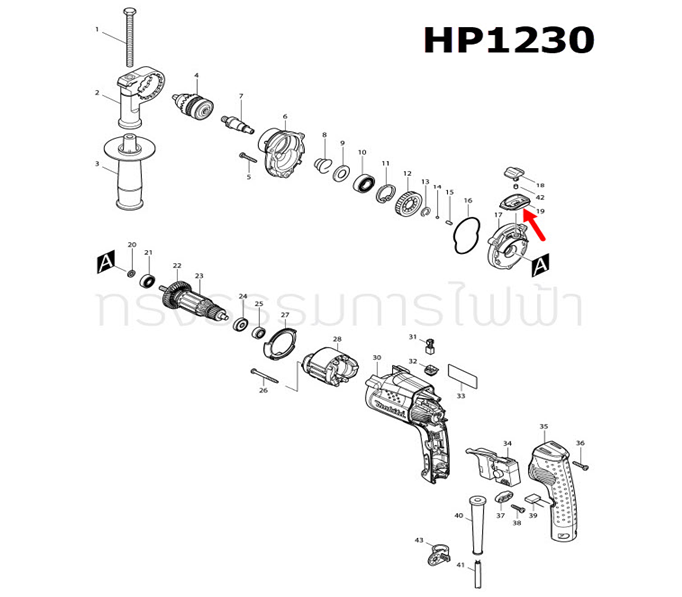 LEVER CASE สว่านกระแทก Makita มากีต้า HP1230 [#19] Pn.450090-7 (แท้) ##