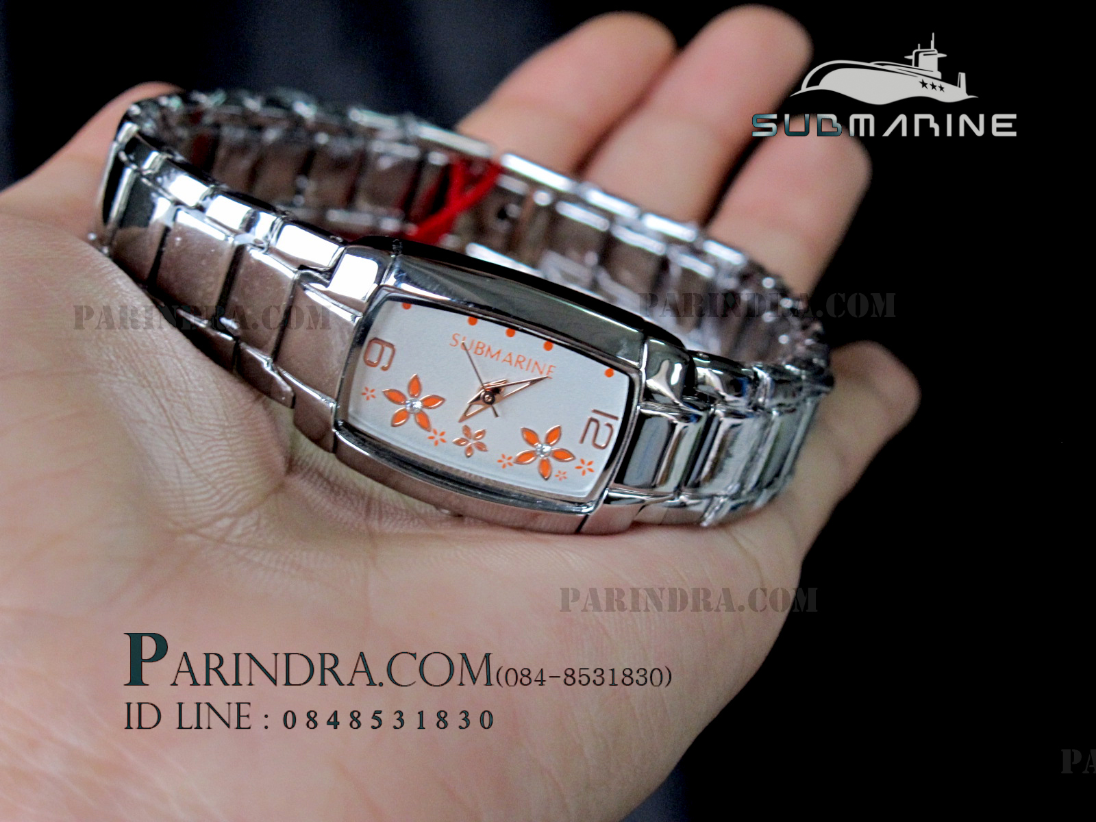 นาฬิกา U.S. submarine รุ่น J043L ลายดอกไม้ หน้าปัดสีขาวส้ม