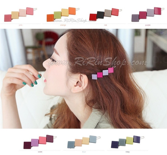Rena chris กิ๊บติดผมเซลลูโลสสีเหลี่ยมจตุรัสสลับสีสดใส ( 7 แบบ )