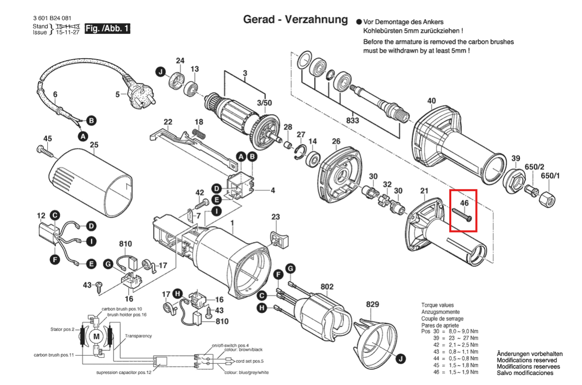 สกรูหัวมน TORX เครื่องเจียระไนราบ Bosch บอช GGS3000L [#46] P/N.1619P09269 (แท้) ## (*)