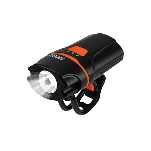ไฟหน้า APOLLO BC11 HOLDER ชาร์จ USB CHARGE มาพร้อม RUBBER FASTENER ความสว่าง 200 ลูเมน สีดำ