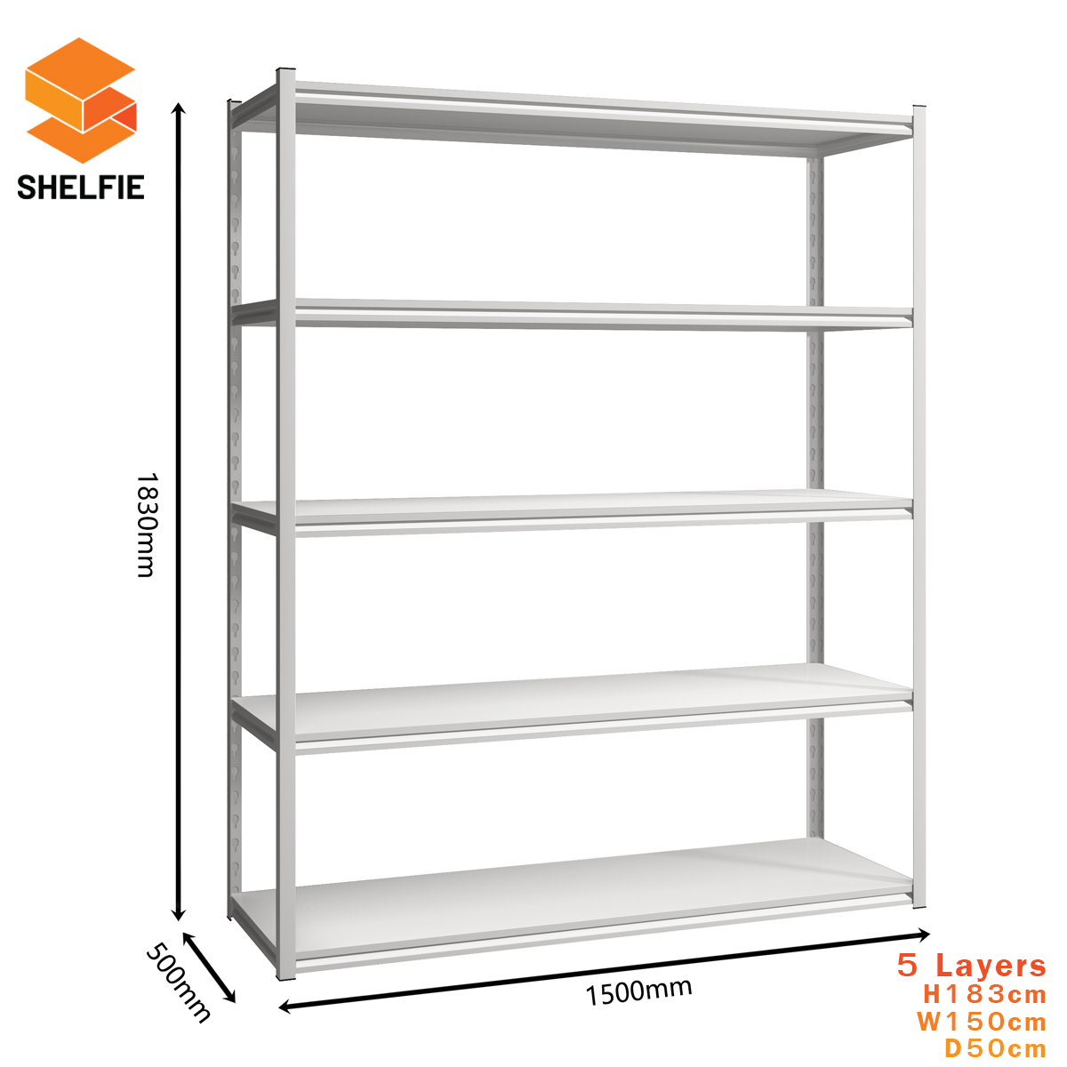 ชั้นเหล็ก 5 ชั้น : ขนาด ส183 x ก150 x ล50 ซม.