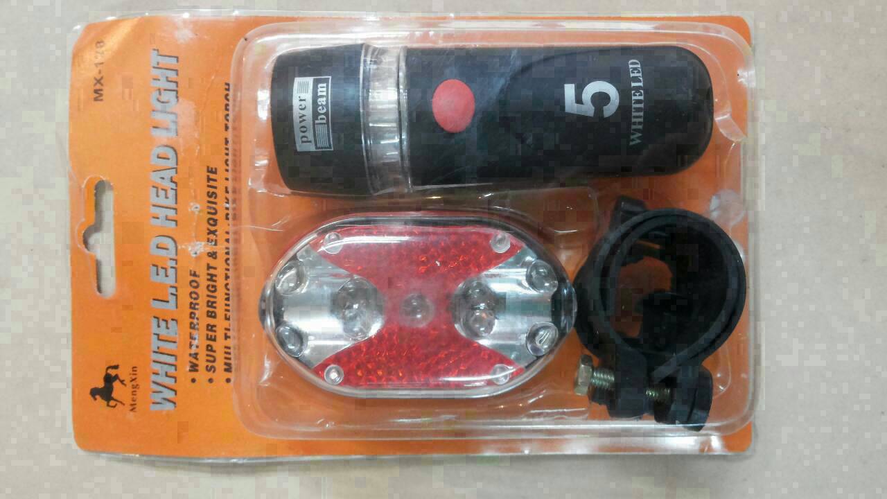 ชุดไฟหน้า+ไฟท้าย จักรยาน 5 LED Front Light, WJ-101-ไฟชุด