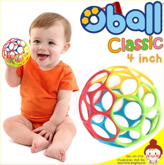 Oball Classic ลูกบอลยางกัด แดงเหลืองเขียวฟ้า (ขนาด 4 นิ้ว) สำหรับเด็กวัยแรกเกิดเป็นต้นไป ของเล่นเสริมพัฒนาการที่แนะนำค่ะ ยี่ห้อ OBALL
