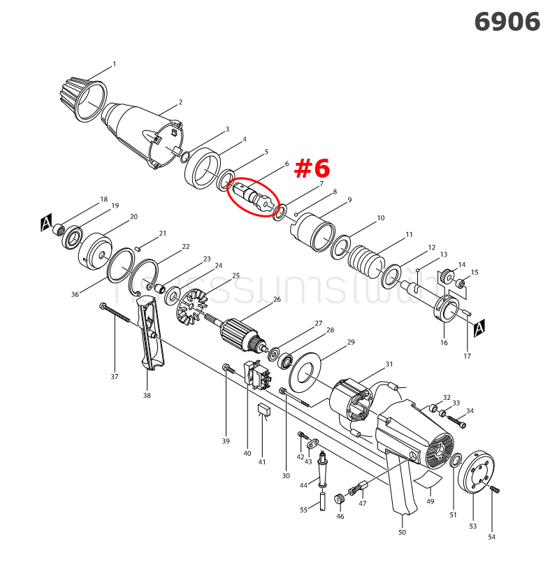 แกน บล็อคไฟฟ้า Makita 6906 [#6] Pn.324231-0 (แท้) ##