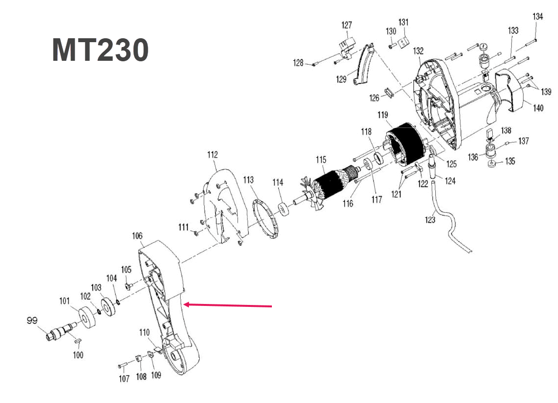 GEAR HOUSING COMP แท่นตัดปรับองศา Maktec มาคเทค, Makita มากีต้า MT230 [#106], M2300, M2300B [#83] Pn.JM23000091 (แท้) ##