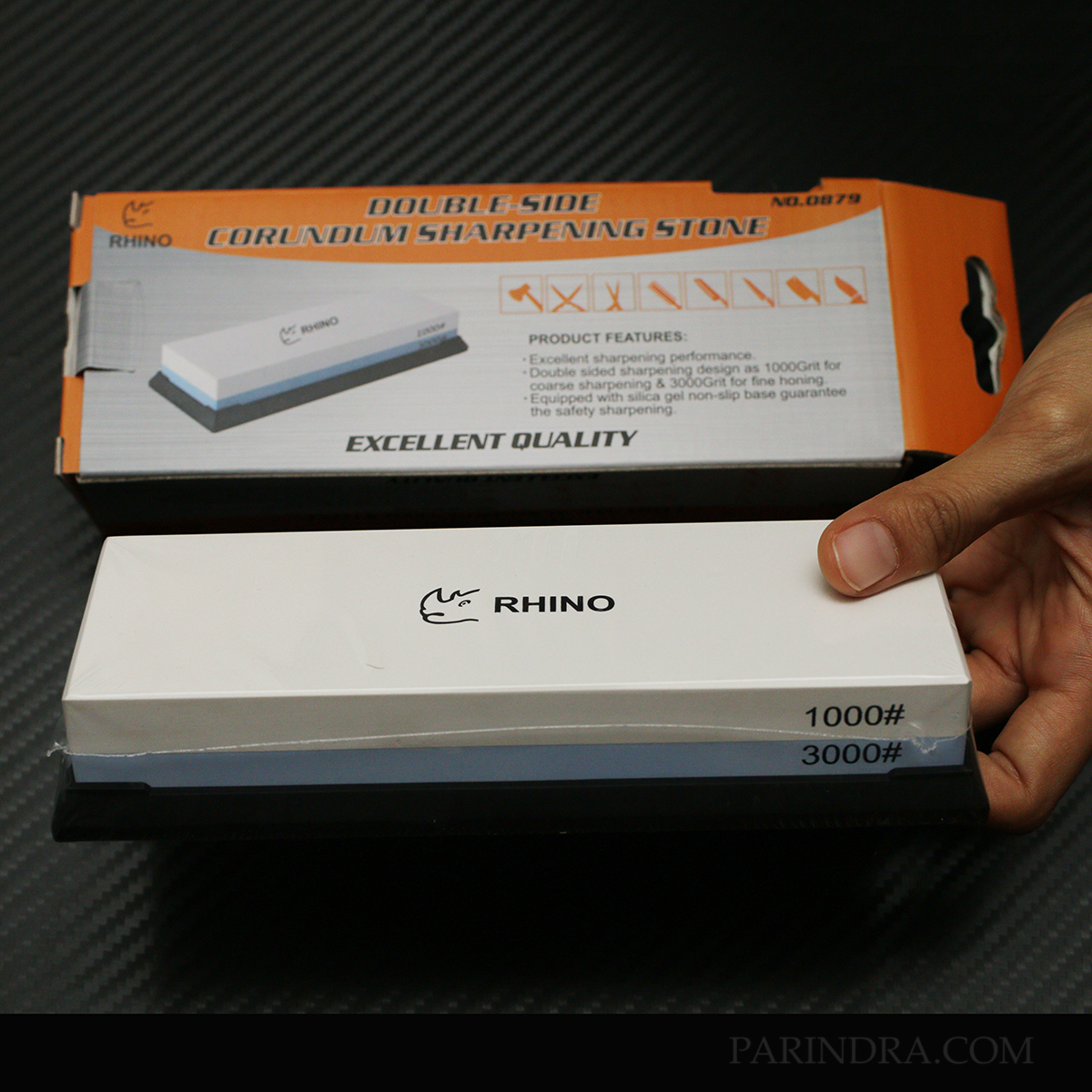 หินลับมีด RHINO BRAND No.0879 ความละเอียดสูง DOUBLE CORUNDUM SHARPENER STONE 1000 / 3000 Grit (ของแท้)