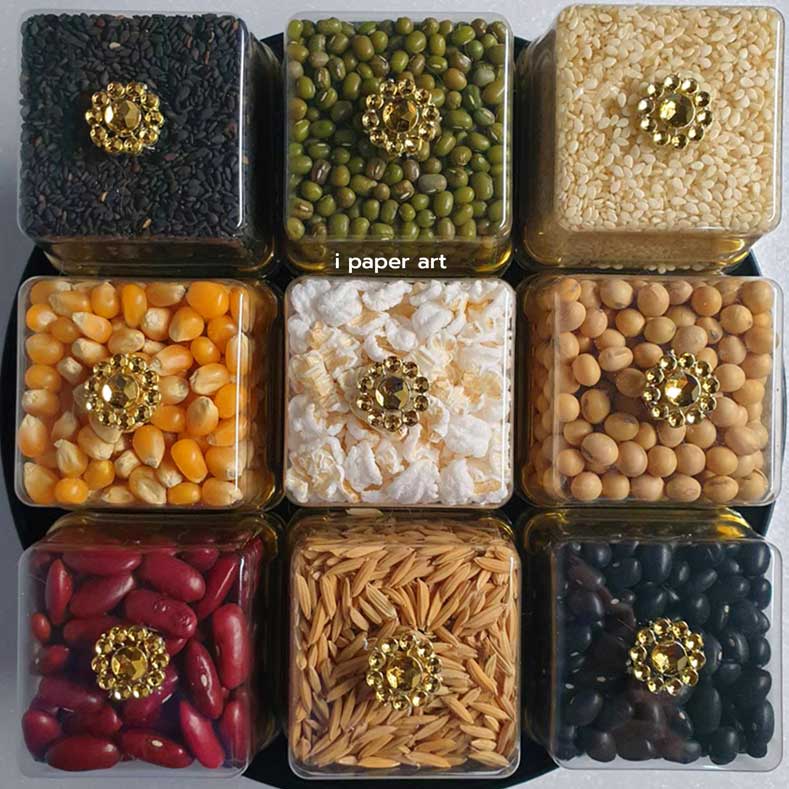 ธัญพืชมงคล - ข้าวอักษัต 9 สี | จัดหิ้ง บูชาเทพ งานแต่ง งานขึ้นบ้านใหม่ | บรรจุกล่อง 50 ml.