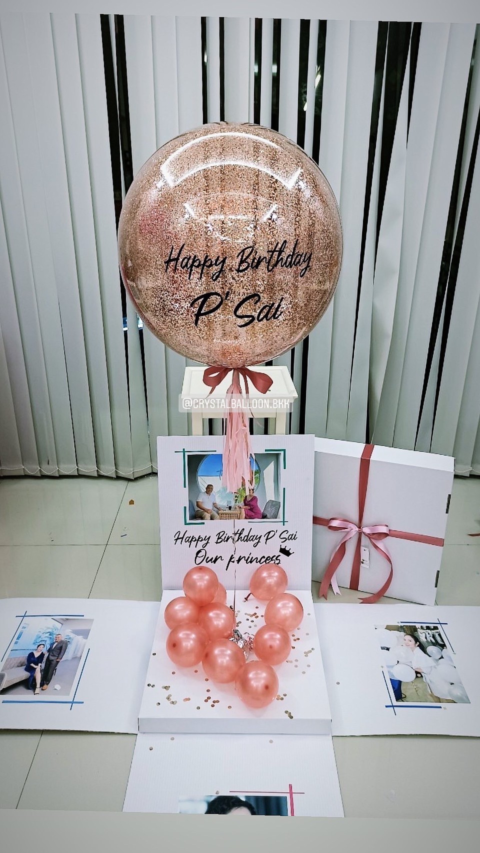 Surprise Box กล่องเซอร์ไพรส์วันเกิด Bubble ขนาด 24" สียอดนิยม พร้อมตกแต่ง สามารถใส่รูปได้ 4 ใบ สามารถเปลี่ยนสีลูกโป่ง/ข้อความได้