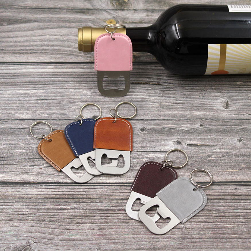 พวงกุญแจที่เปิดขวดหนัง PU