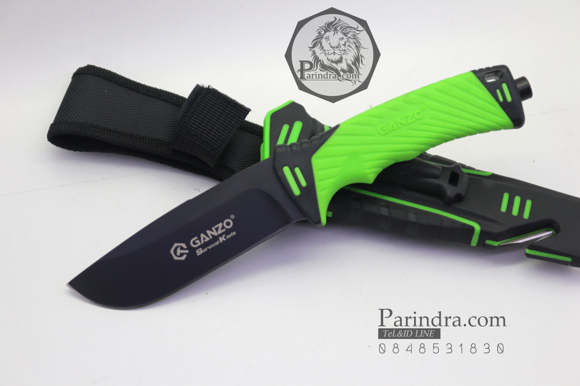 มีดใบตายเดินป่า Ganzo Hunting Survival Knife กานโซ่ รุ่น G-8012 LG สีดำตัดเขียวอ่อน ของแท้ 100%