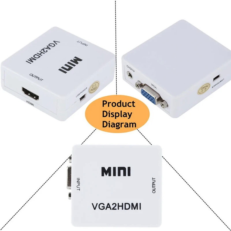 X-Tips VGA to HDMI อะแดปเตอร์แปลง VGA พร้อม AUX 3.5 มม. ออก HDMI