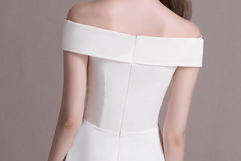 Pro-order เดรสขาว ถ่ายพรีเวดดิ้ง ปาดไหล่ (ซิปหลัง)