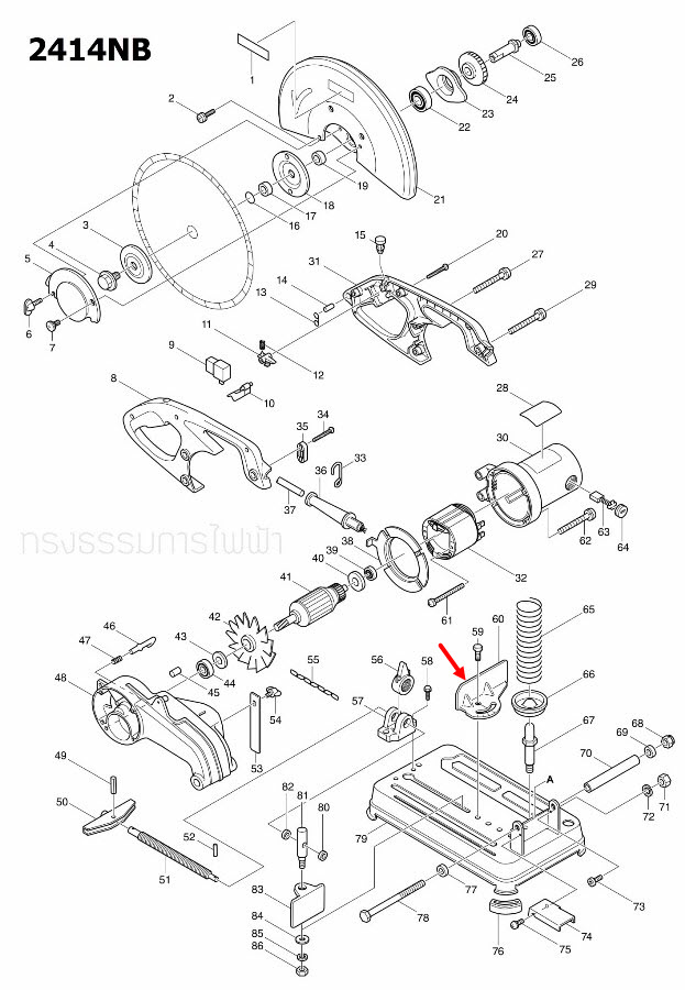 GUIDE PLATE แท่นตัดไฟเบอร์ Makita มากีต้า 2414NB [#60] Pn.344087-5 (แท้) ##