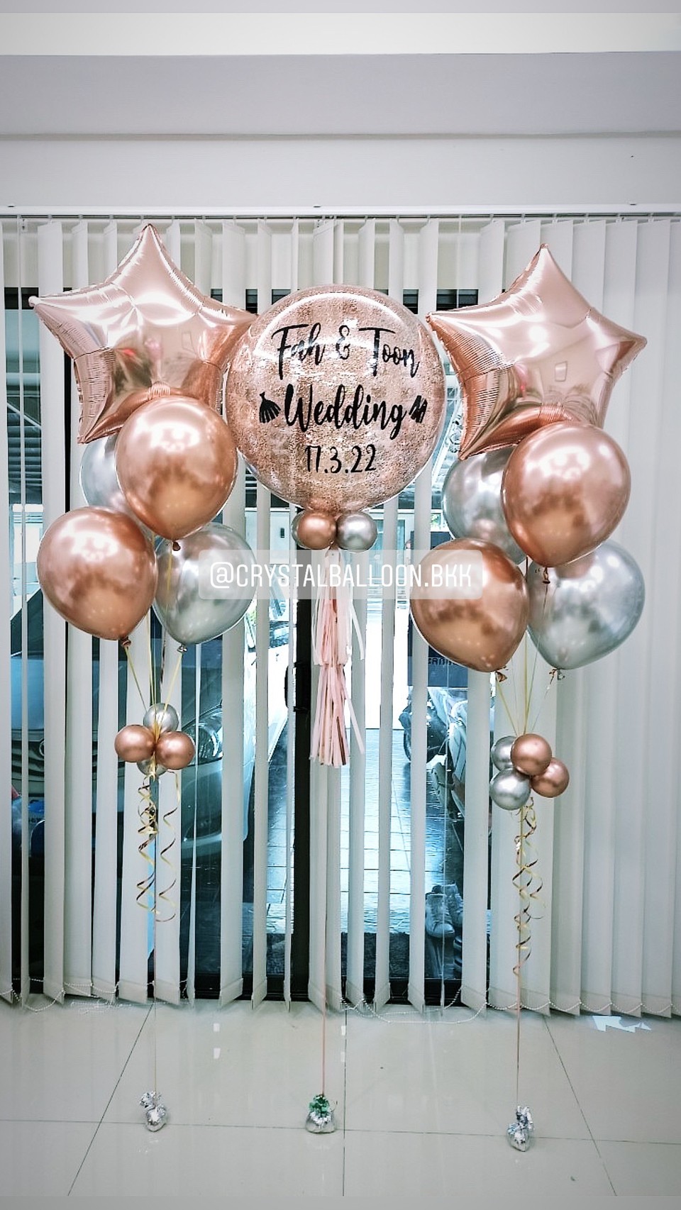 ลูกโป่ง งานแต่ง Bubble ขนาด 24" Theme สีโรสโกล พร้อม ช่อลูกโป่งฟอยล์ดาว ขนาด 24" 2 ช่อ พร้อมตกเเต่ง สามารถเปลี่ยนสีลูกโป่ง/เปลี่ยนข้อความ/เปลี่ยนขนาดได้