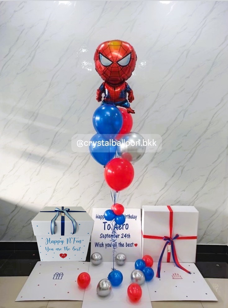 Happy Birthday Surprise Box กล่องเซอร์ไพรส์วันเกิด ,ฟอยล์การตูนเป่าลอย 1 ตัว ลูกโป่งช่อ 7 ลูก 1 ช่อ พร้อมตกแต่ง สามารถใส่รูปได้ 4 ใบ สามารถเปลี่ยนสีลูกโป่ง/เปลี่ยนข้อความได้