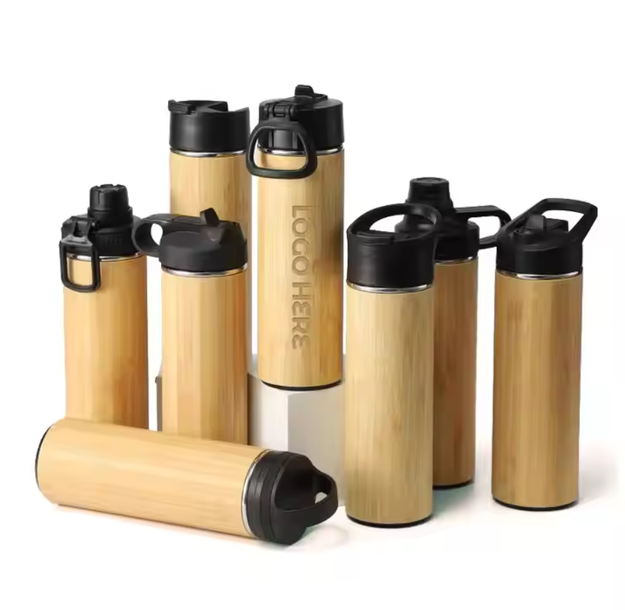 กระบอกสแตนเลสไม้ไผ่ ฝาเกลียวพลาสติก 500 ml