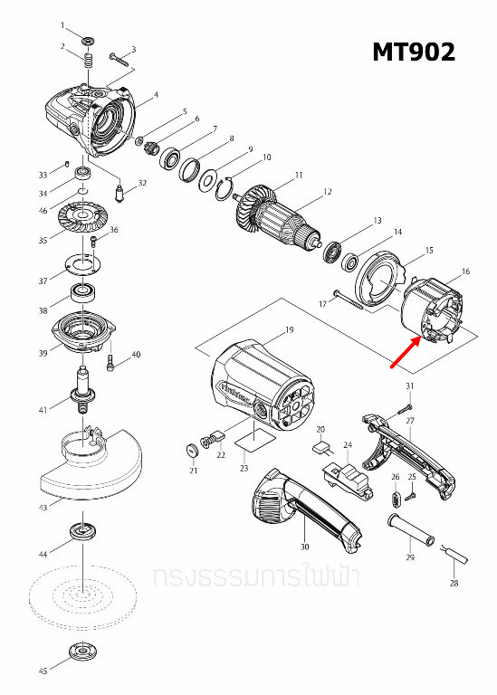 ฟิลคอยล์ หินเจียร 7 นิ้ว Maktec-Makita MT900, MT901, MT902, M9000B, M9001B (แท้) ##