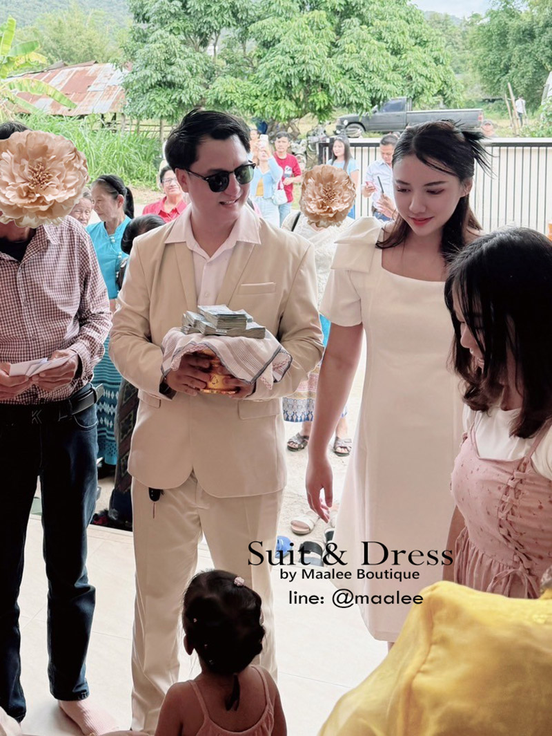 พร้อมเช่า ชุดสูทชาย สูทเพื่อนเจ้าบ่าว สีครีม เบจ Beige Brown (ไม่มีกั๊ก)