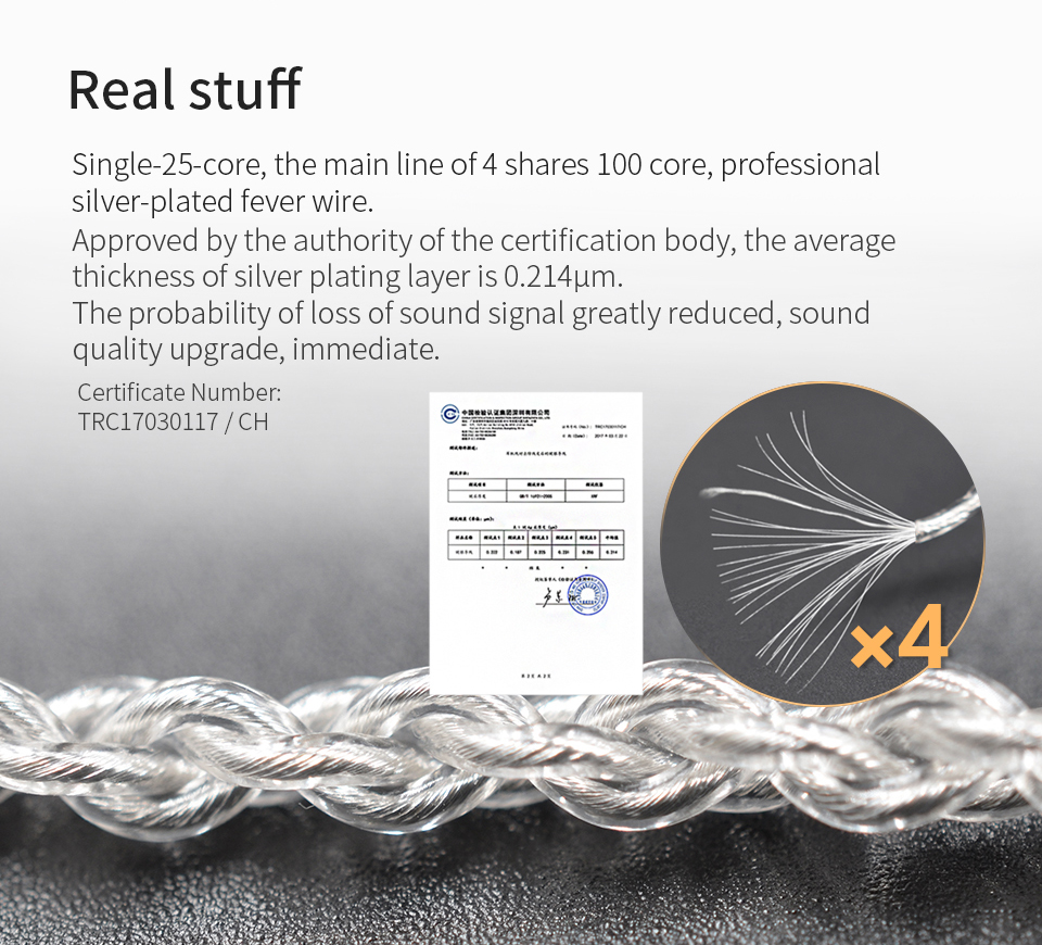 ขาย KZ Crystal สายอัพเกรดหูฟัง ทองแดงชุบเงินถัก คุณภาพสูง