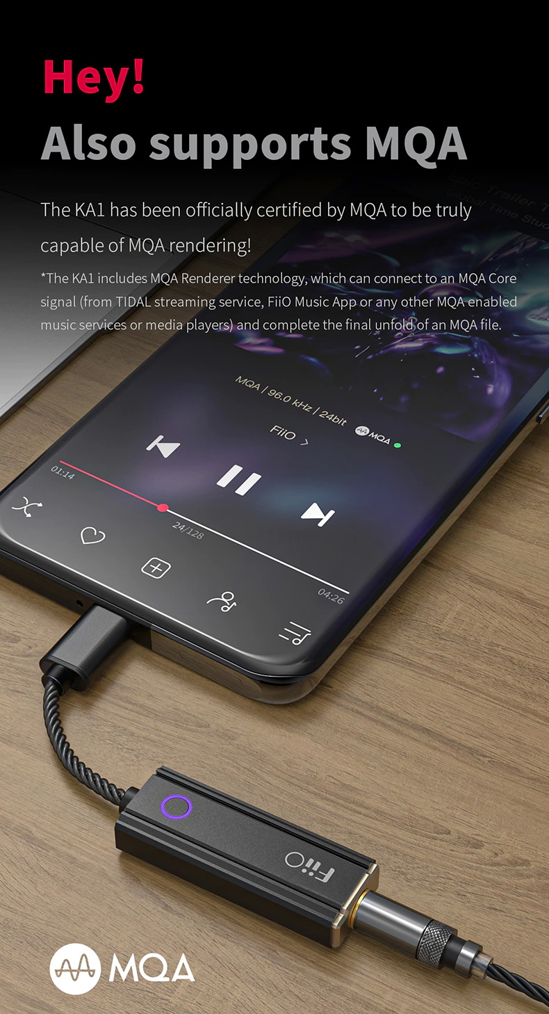 FiiO KA1 DAC&Amp หางหนูระดับเรือธง รองรับ MQA, Hi-Res