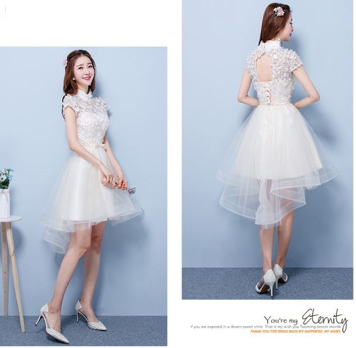 พร้อมเช่า เดรสขาว พรีเวดดิ้ง สวยหวาน กระโปรงตาข่าย ตัวชุดลูกไม้&แต่งโบว์ช่วงเอว (ซิปหลัง)