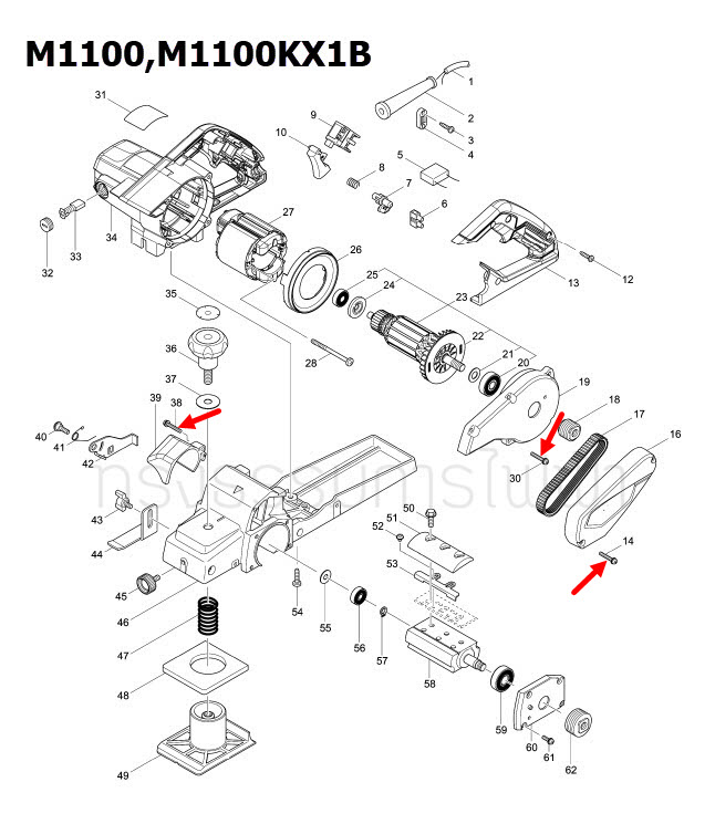 น็อตยึดด้ามจับ เครื่องตัด Maktec, Makita MT190, MT240, MT410, MT430, MT560, M1100, M1100KX1B, M1901, M1901B, M4302, M4302B Pn.265101-3 (แท้) ##(*)
