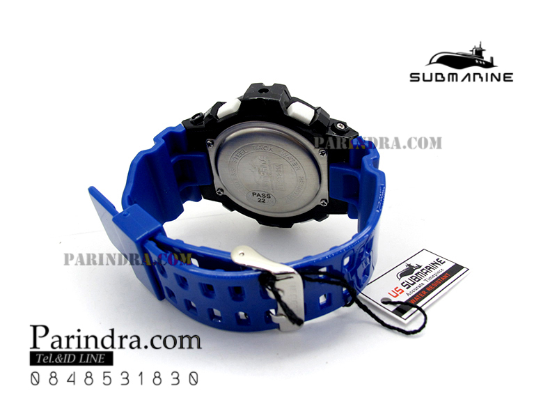 นาฬิกา US submarine TP1329M สีน้ำเงิน-ขาว พื้นหลังน้ำเงิน ระบบดิจิตอล สายซิลิโคนผิวมัน