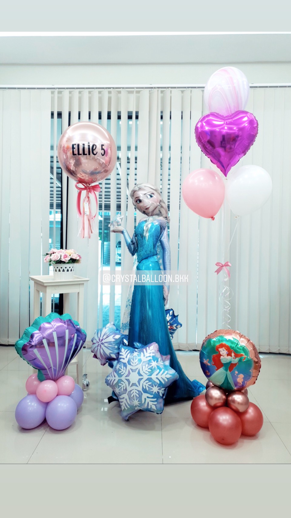 ลูกโป่ง วันเกิดเด็กหญิง Theme เอลซ่า ฟอยล์กลม USA Bubble 18" สีชมพู พร้อม ฟอยล์หัวใจ ขนาด 18",ฟอยล์กลม ตกแต่ง 2 ตั้งฐาน พร้อมตกเเต่ง สามารถเปลี่ยนสีลูกโป่ง/เปลี่ยนฟอยล์ตกแต่งได้