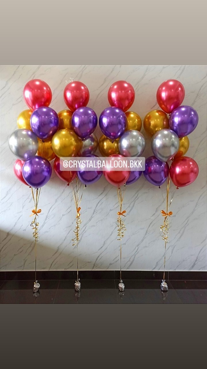 ลูกโป่ง อำลา ช่อลูกโป่งสีโครเมี่ยม ช่อ 7 ลูก 4 ช่อ พร้อมตกแต่ง สามารถเปลี่ยนสีลูกโป่งได้