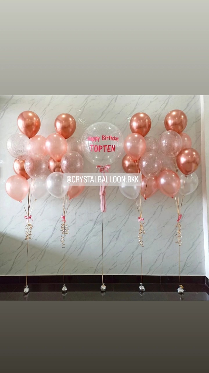 ลูกโป่ง วันเกิด Bubble ขนาด 24" กลิตเตอร์สีขาว 1 ลูก พร้อม ช่อลูกโป่ง ช่อ 7 ลูก 4 ช่อ พร้อมตกแต่ง สามารถเปลี่ยนสีลูกโป่ง/เปลี่ยนข้อความ/เปลี่ยนขนาดได้